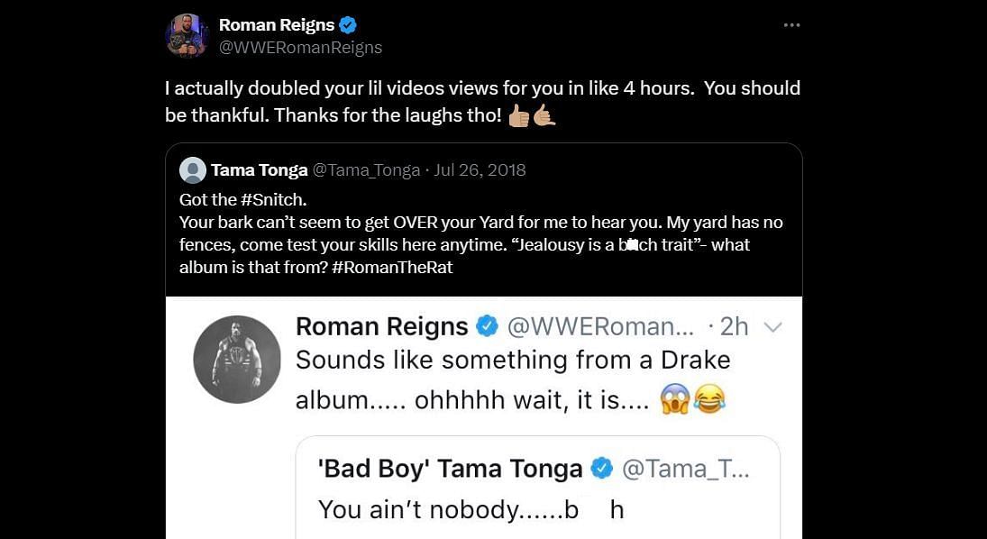 Reigns' Twitter feud with Tonga (via star's Twitter handle)